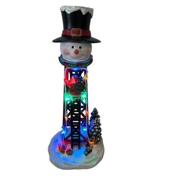 Holiday Time Lighted Snowman Water Tower Christmas Decoration w Santa Animals - Picture 1 of 8
